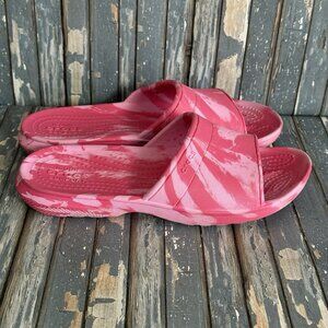 CROCS Pink Marbled Pattern Slides Juniors Size 3